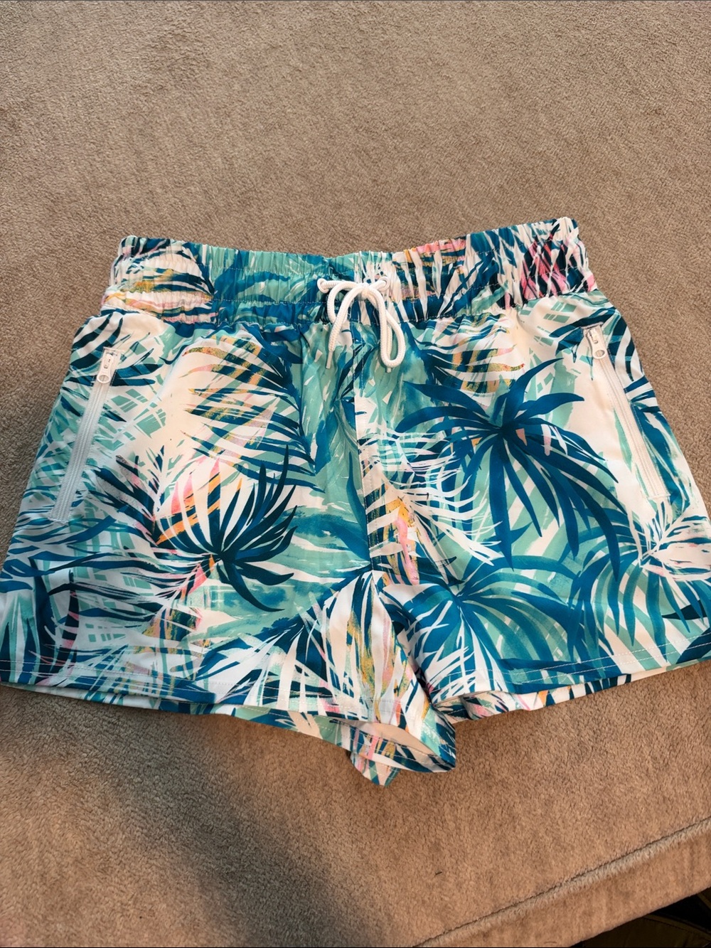 OP Tropical Palm Print Athletic Shorts - Teal/White